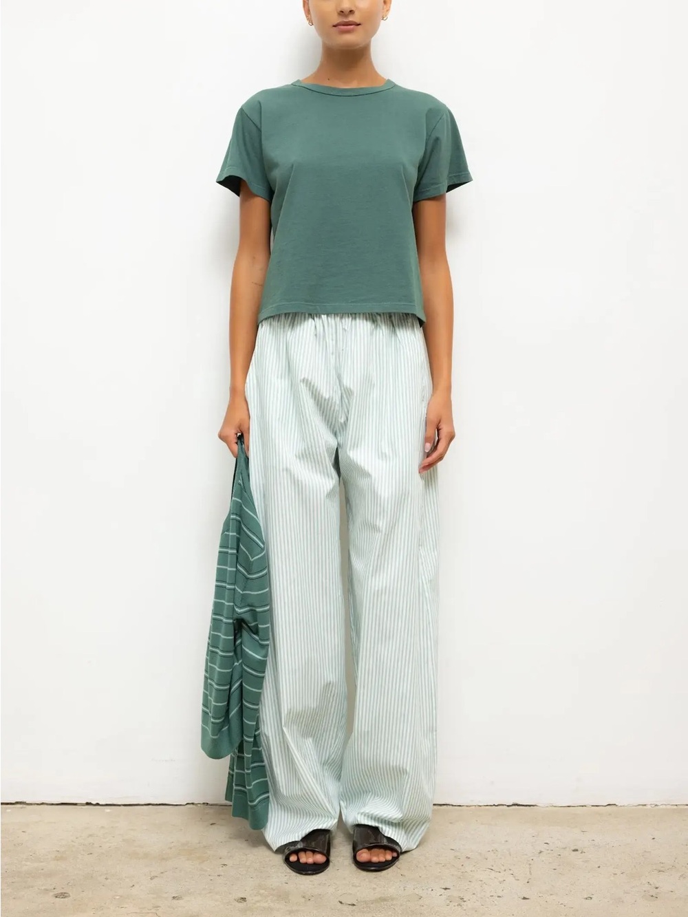Leset Yoshi stripe wide leg pant in vert stripe